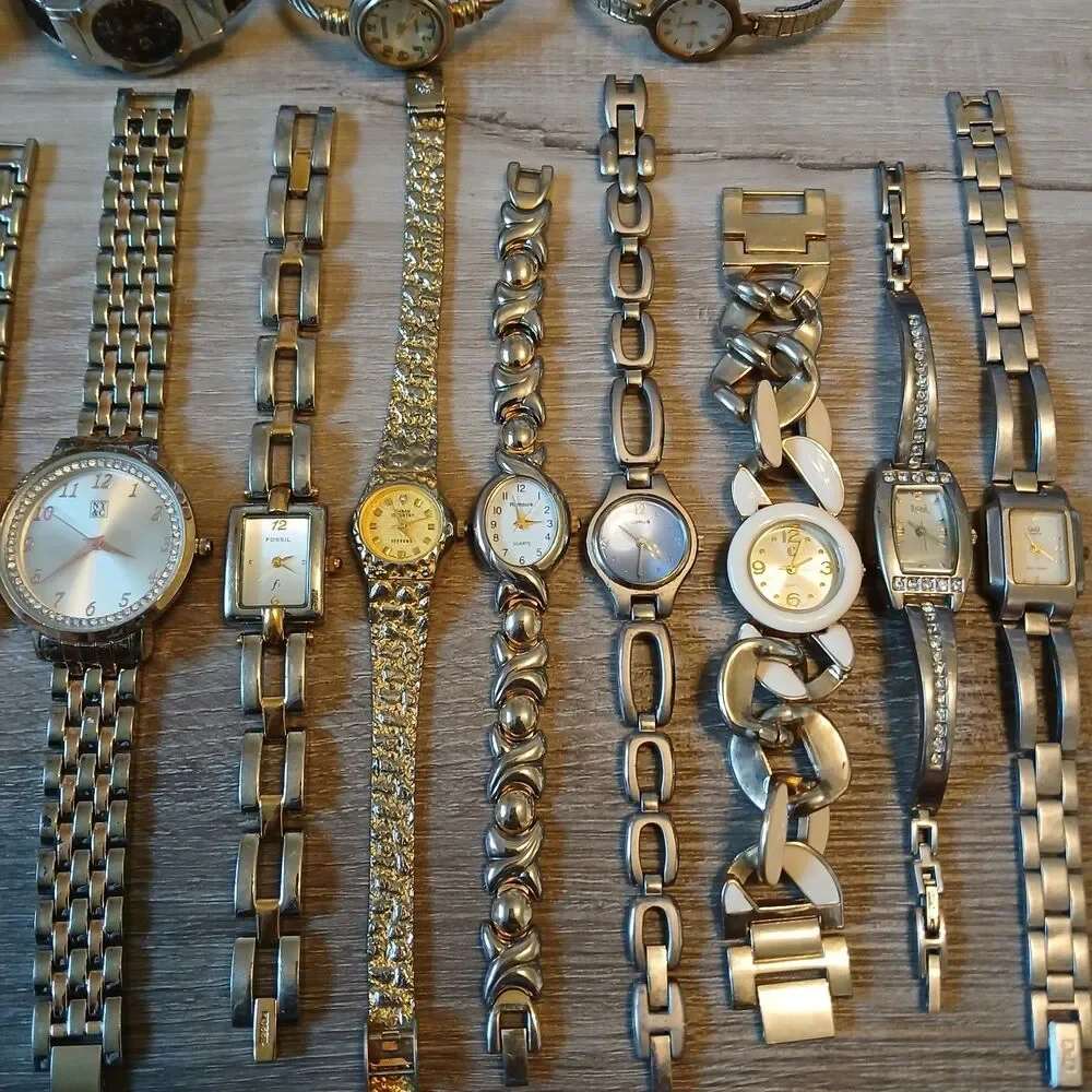 Lot 35+ Watches Parts/Repair ALL Metal Timex Fossil Chico's NY&C Rumours Lorus